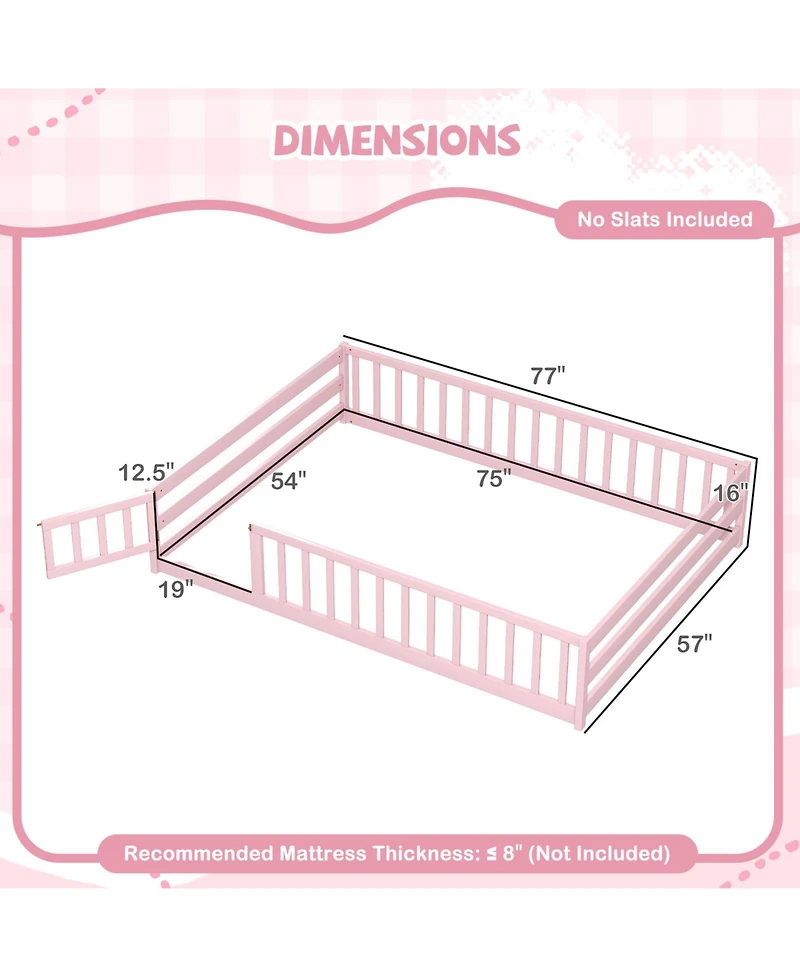 Slickblue Kids Floor Bed with Full Safety Guardrails, Low Height Platform Frame