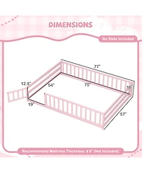 Slickblue Kids Floor Bed with Full Safety Guardrails, Low Height Platform Frame