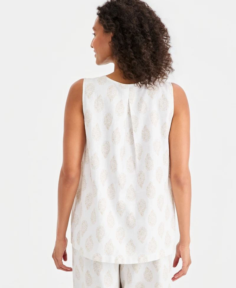 Style & Co Women's Printed Sleeveless Linen V-Neck Tunic, Macy's Exclusive