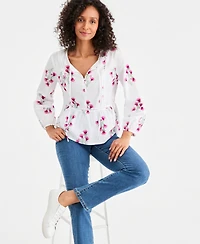 Style & Co Women's Cotton Printed Peplum Popover Blouse, Macy's Exclusive