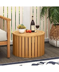 Sugift 2-in-1 Outdoor Side Table with Storage Acacia Wood Round Slatted End Table Storage Box
