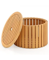 Sugift 2-in-1 Outdoor Side Table with Storage Acacia Wood Round Slatted End Table Storage Box
