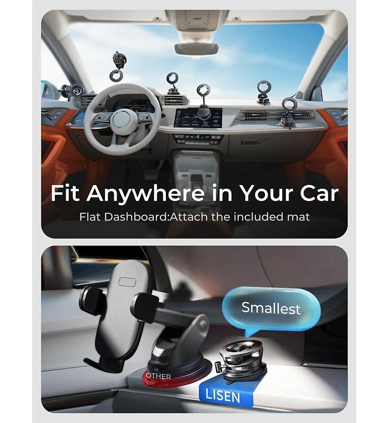 Lisen MagSafe Car Mount, Magnetic Phone Holder for Car, Strong Suction Cup Dashboard Mount with 360degree(s) Rotation, Compatible with iPhone Models