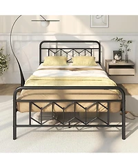 Slickblue Modern Platform Bed with Tall Headboard and Secure Snap Lock Slats Design