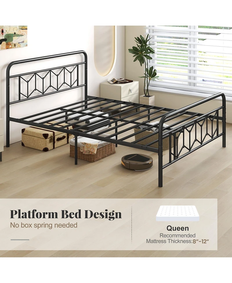 Slickblue Modern Platform Bed with Tall Headboard Secure Snap Lock Slats Design