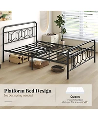 Slickblue Modern Platform Bed with Tall Headboard Secure Snap Lock Slats Design