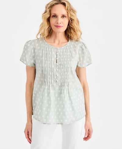 Style & Co Petite Cotton Printed Flutter-Sleeve Top, Macy's Exclusive