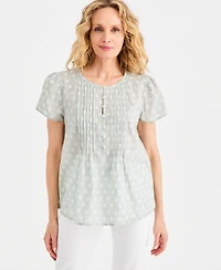 Style & Co Petite Cotton Printed Flutter-Sleeve Top, Macy's Exclusive