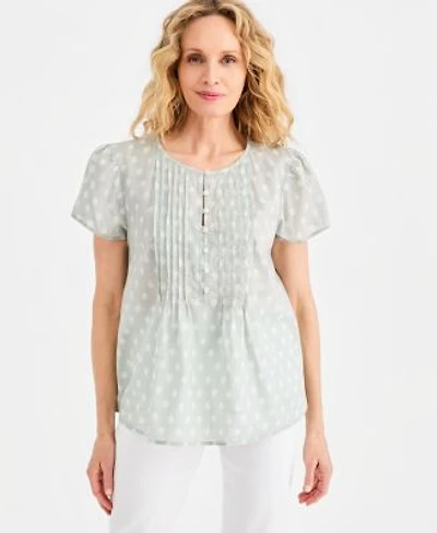 Style Co Womens Printed Cotton Pintuck Flutter Sleeve Top Macys Exclusive