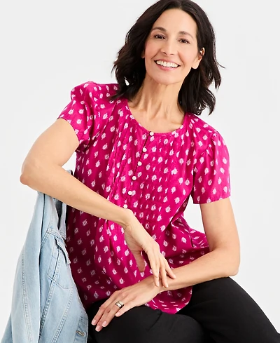 Style & Co Petite Cotton Printed Flutter-Sleeve Top, Macy's Exclusive