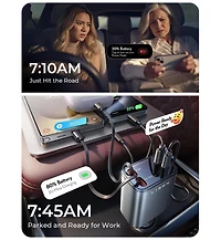 Lisen Retractable Car Charger 4-in-1, 69W Usb-c Car Adapter with Built-in Cables, Multi Device Charging for iPhone, Samsung