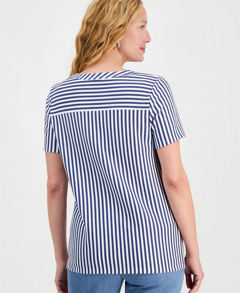 Style & Co Women's Short-Sleeve Split-Neck Knit Top, Macy's Exclusive