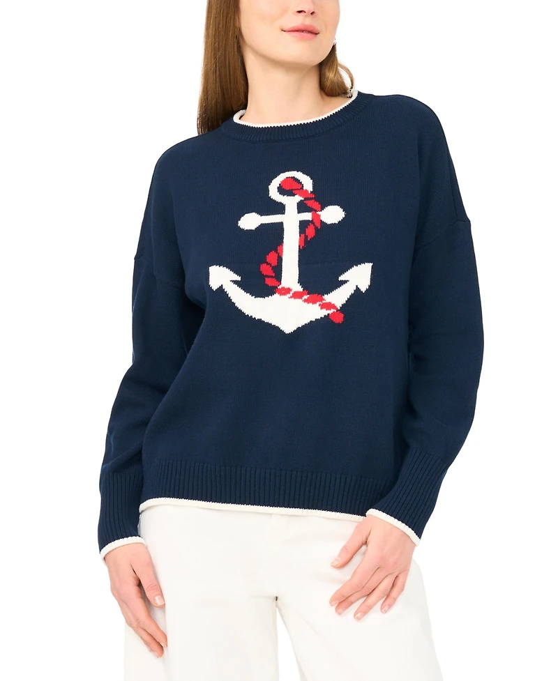 Vince Camuto Women's Anchor Motif Crewneck Sweater