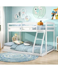 Slickblue Low Floor Twin Over Full Bunk Bed Frame for Kids, Space Saving Bedroom Solution
