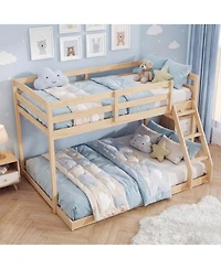 Slickblue Low Floor Twin Over Full Bunk Bed Frame for Kids, Space Saving Bedroom Solution