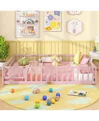 Slickblue Kids Floor Bed Frame with Full Length Guardrails, Montessori Style Safe Sleeping
