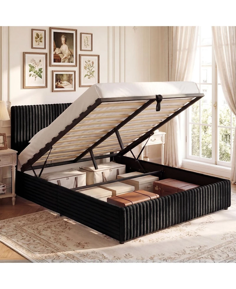 Slickblue Queen Lift Up Storage Bed with Wooden Slat Support