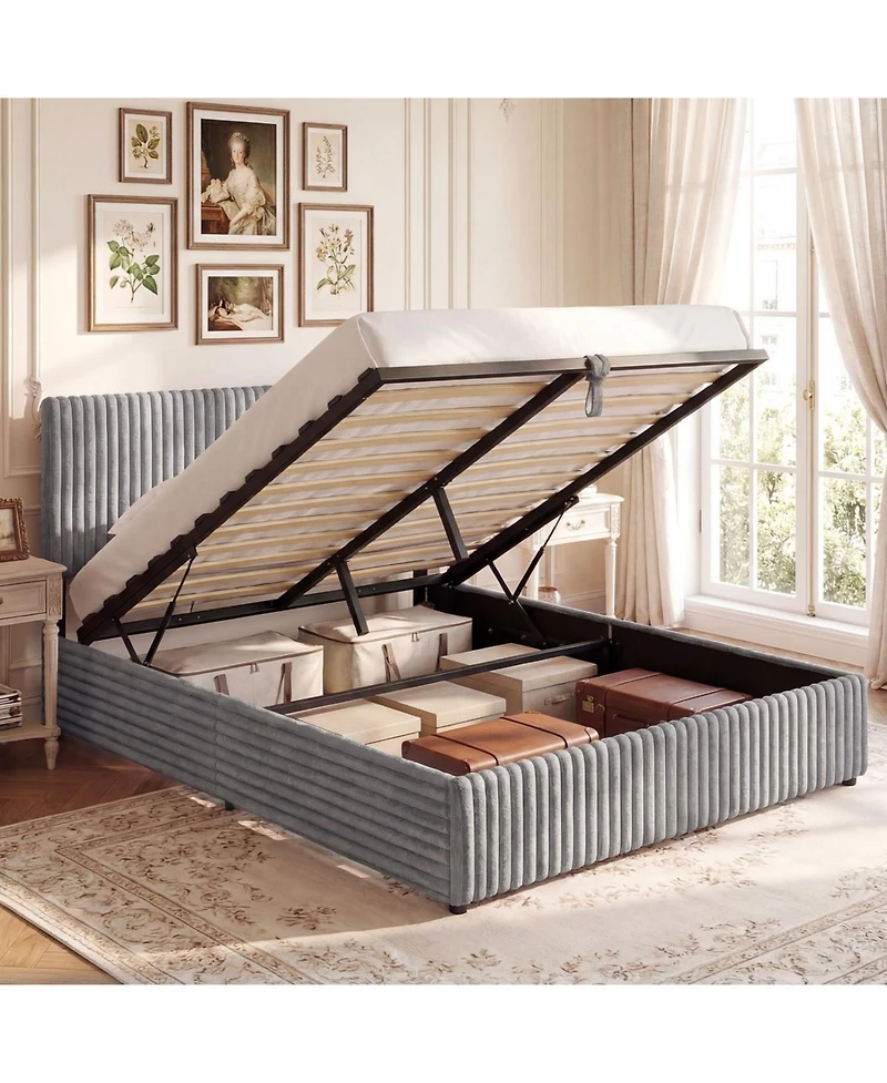 Slickblue Queen Lift Up Storage Bed with Wooden Slat Support