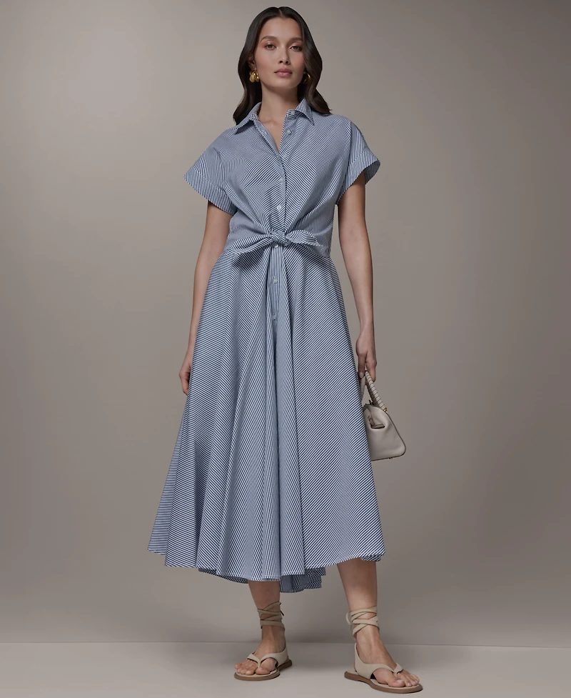 Donna Karan Weekend Women's Stripe Button-Front Collared Midi Dress