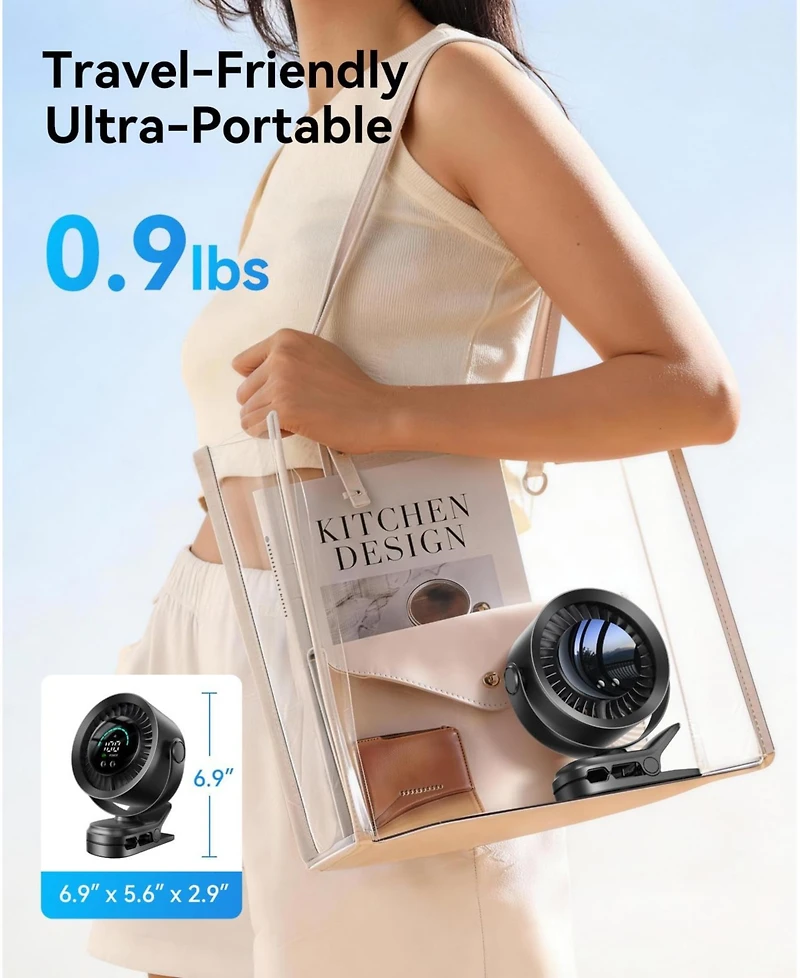 Gnuadz Clip On Fan Usb Rechargeable Led Display 360degree(s) Rotation 100-speed 3000mAh