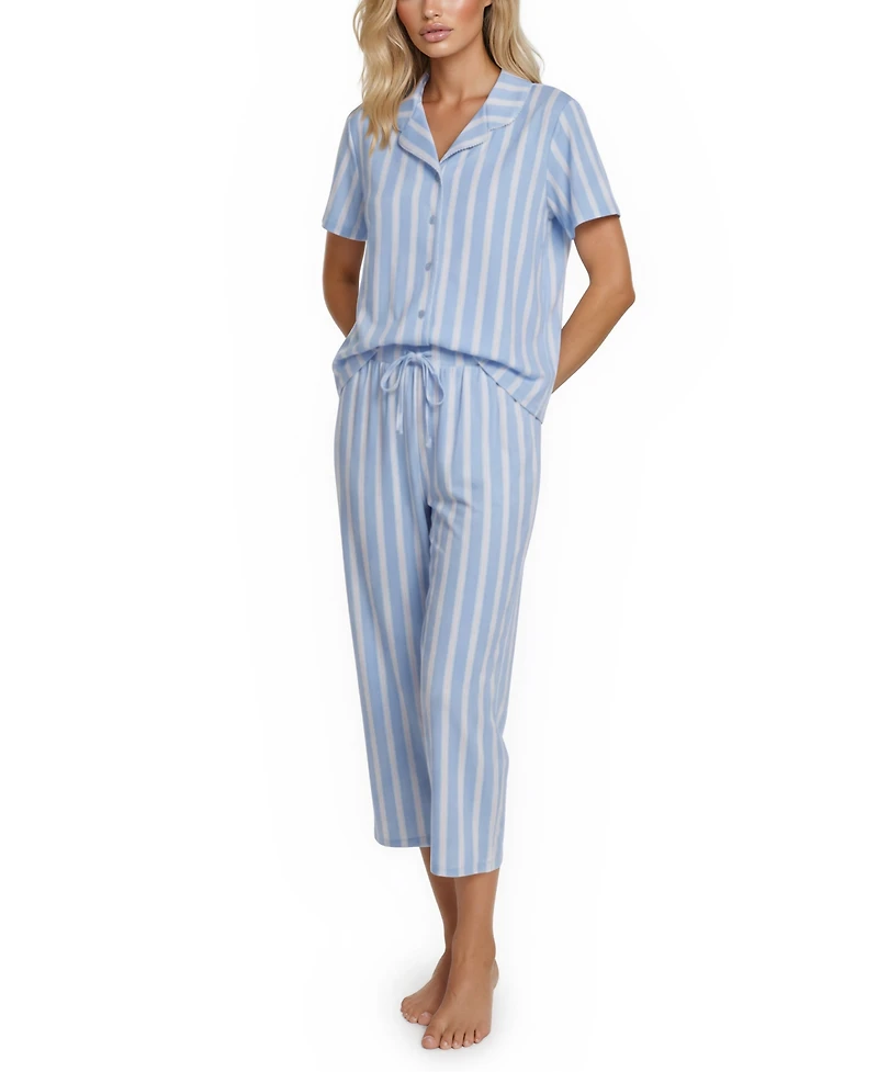 Flora by Nikrooz Women's Gabbie Notch Collar Shirt and Capri Pajama Pants, 2-Piece Set