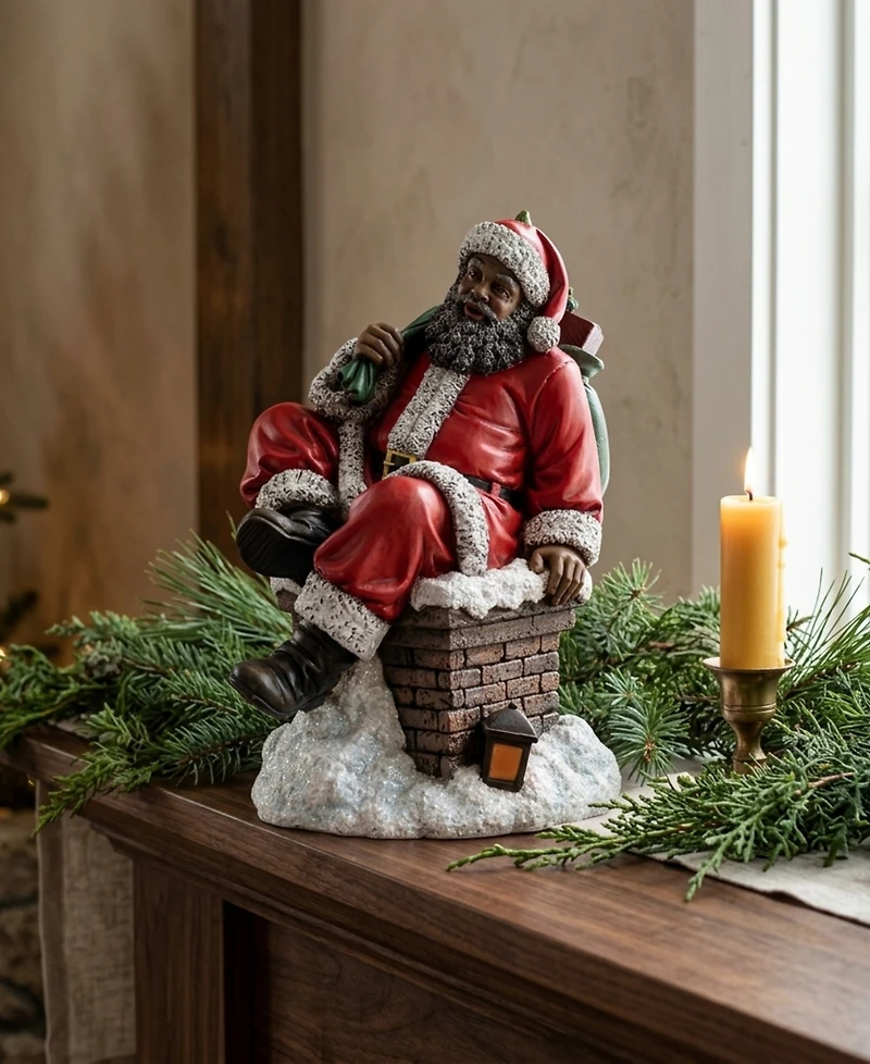 Napco 12" African American Santa on Chimney