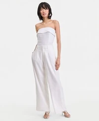 I.N.C. International Concepts Womens Linen Blend Strapless Top Wide Leg Pants Macys Exclusive
