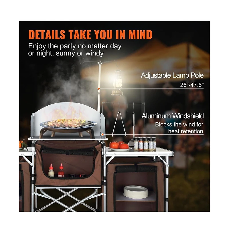 Sugift Folding Camping Kitchen Table Outdoor Cooking Station with Storage and Windscreen