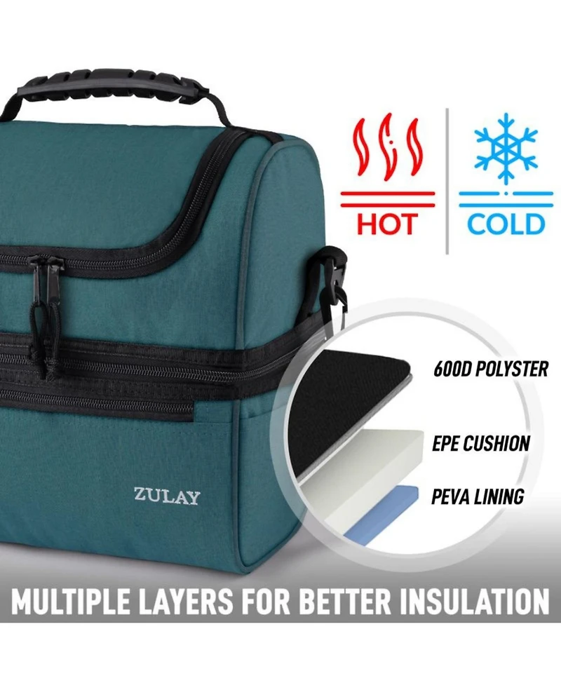 Insulated 2-Compartment Lunch Box Bag With Strap
