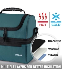 Insulated 2-Compartment Lunch Box Bag With Strap