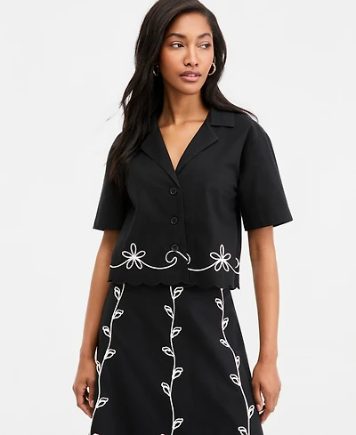 On 34th Women's Soutache Short-Sleeve Camp Shirt, Macy's Exclusive