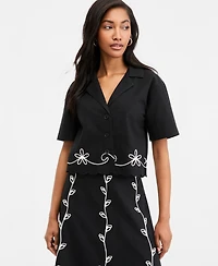 On 34th Women's Soutache Short-Sleeve Camp Shirt, Macy's Exclusive