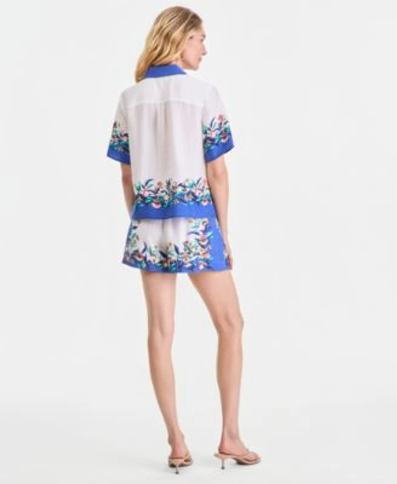 I.N.C. International Concepts Womens Printed Short Sleeve Button Front Top Drawstring Shorts Macys Exclusive