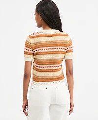 On 34th Women's Textured Stripe Short-Sleeve Collared Cardigan, Macy's Exclusive