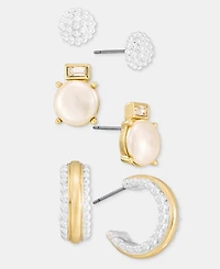 Anne Klein 3-Pc. Set Bead, Crystal & Imitation Pearl Earrings