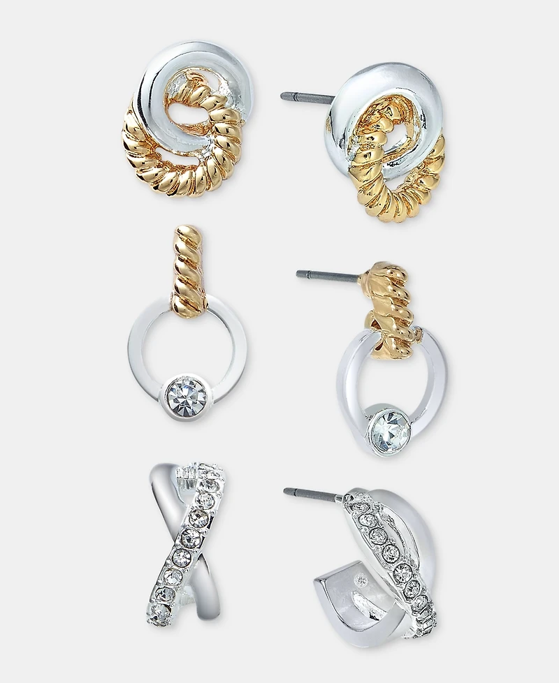 Anne Klein 3-Pc. Set Pave Twisted Earrings