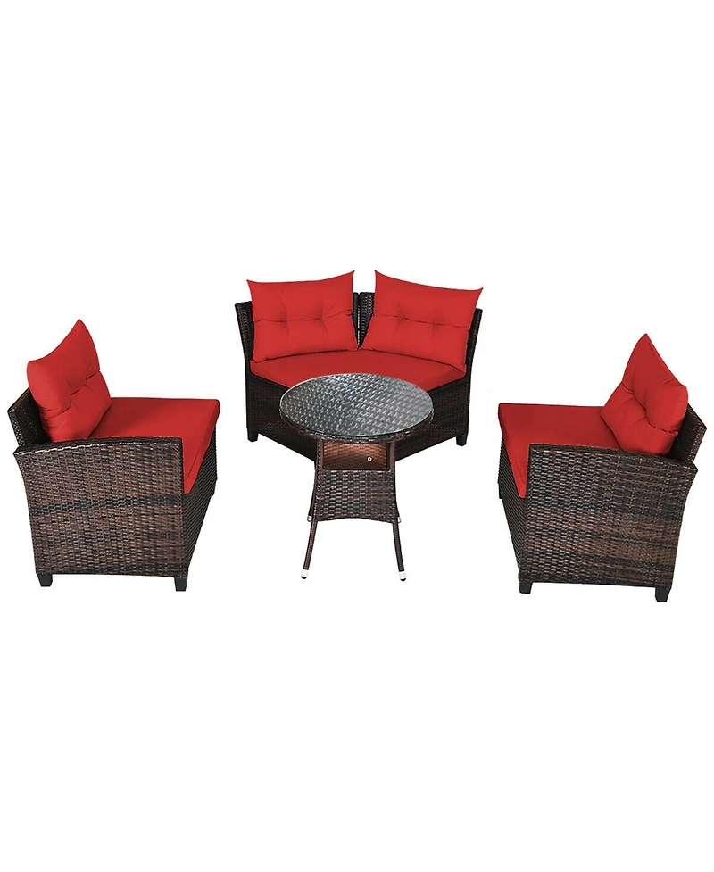 Gymax 4PCS Patio Furniture Set Outdoor Rattan Sectional Sofa Set w/ Cushions