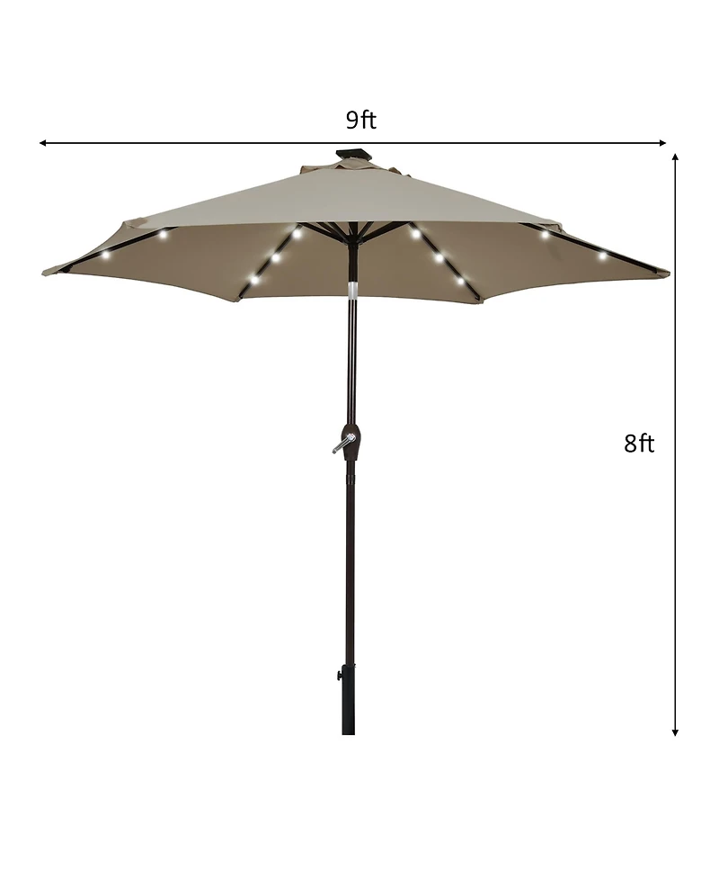 Gymax 9 ft Patio Table Market Umbrella Yard Outdoor w/ Solar Led Lights