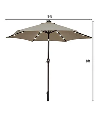 Gymax 9 ft Patio Table Market Umbrella Yard Outdoor w/ Solar Led Lights