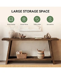 Tribesigns 70.9" Solid Wood Console Table, Narrow Long Sofa Table with 2-Tier Storage, Farmhouse Entryway