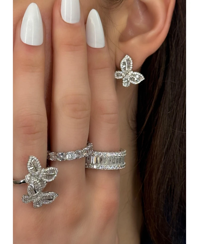 Suzy Levian Sterling Silver Cubic Zirconia Double Butterfly Ring