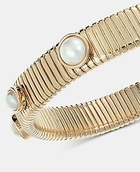 Anne Klein Gold-Tone Omega Chain Faux-Pearl Stretch Bracelet