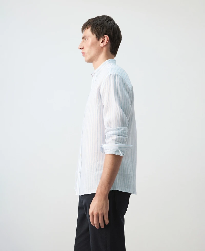 Mango Men's Mandarin Collar Striped Shirt
