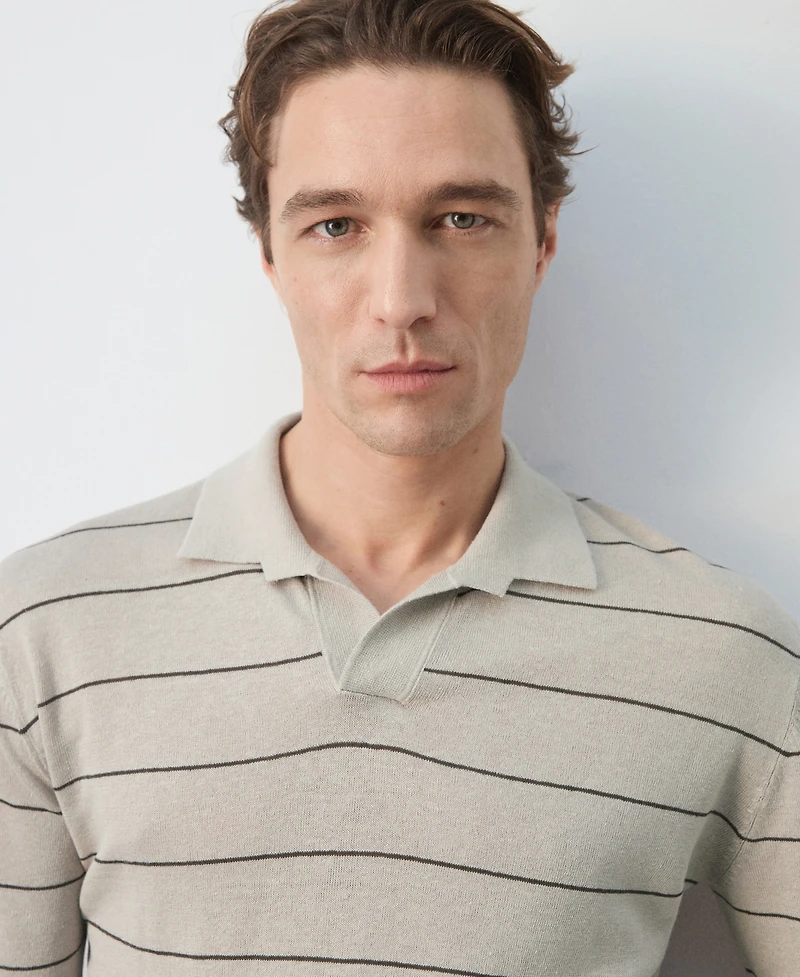 Mango Men's Striped Linen-Blend Polo Sweater
