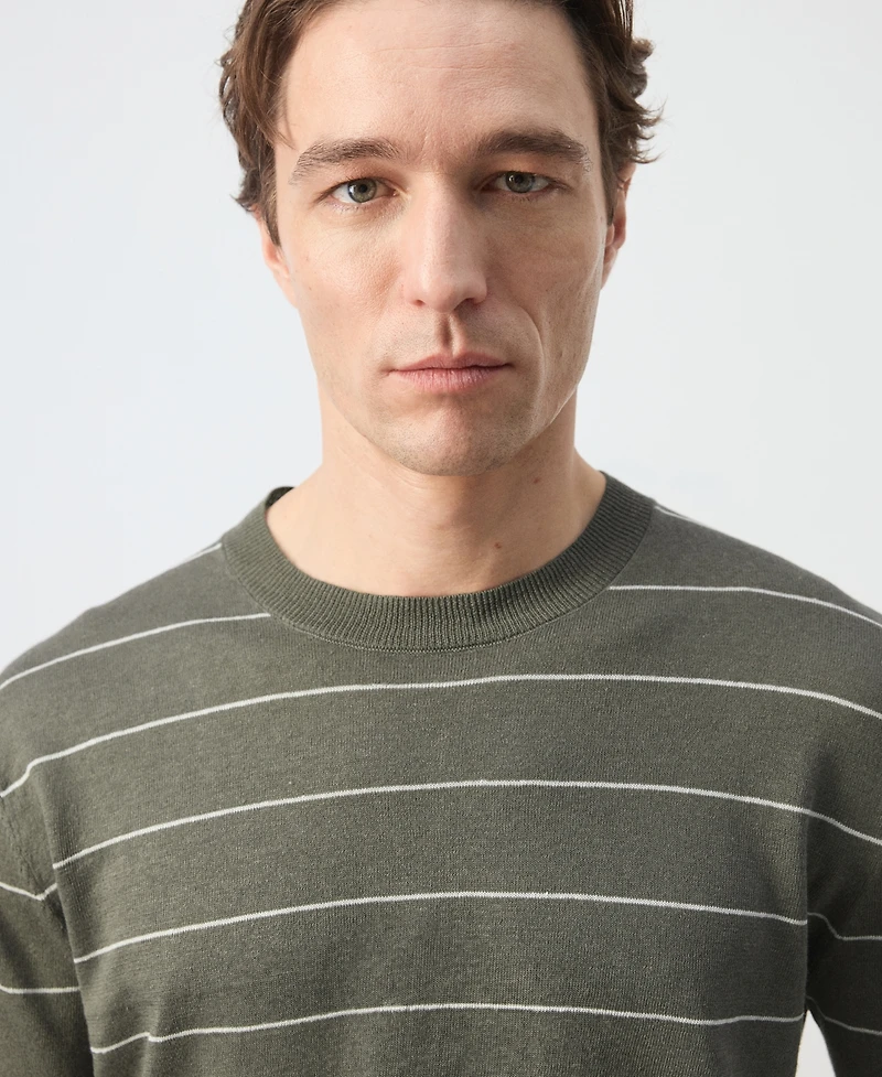 Mango Men's Striped Fine-Knit Linen-Blend Sweater