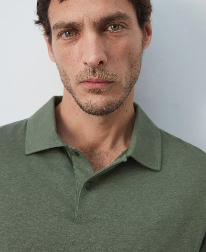 Mango Men's Slim Fit Linen Blend Polo Shirt