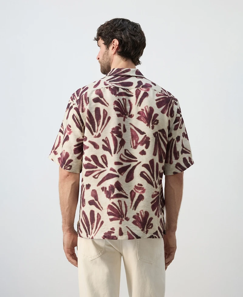Mango Men's Bowling Collar Printed Flowing Shirt