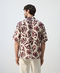 Mango Men's Bowling Collar Printed Flowing Shirt
