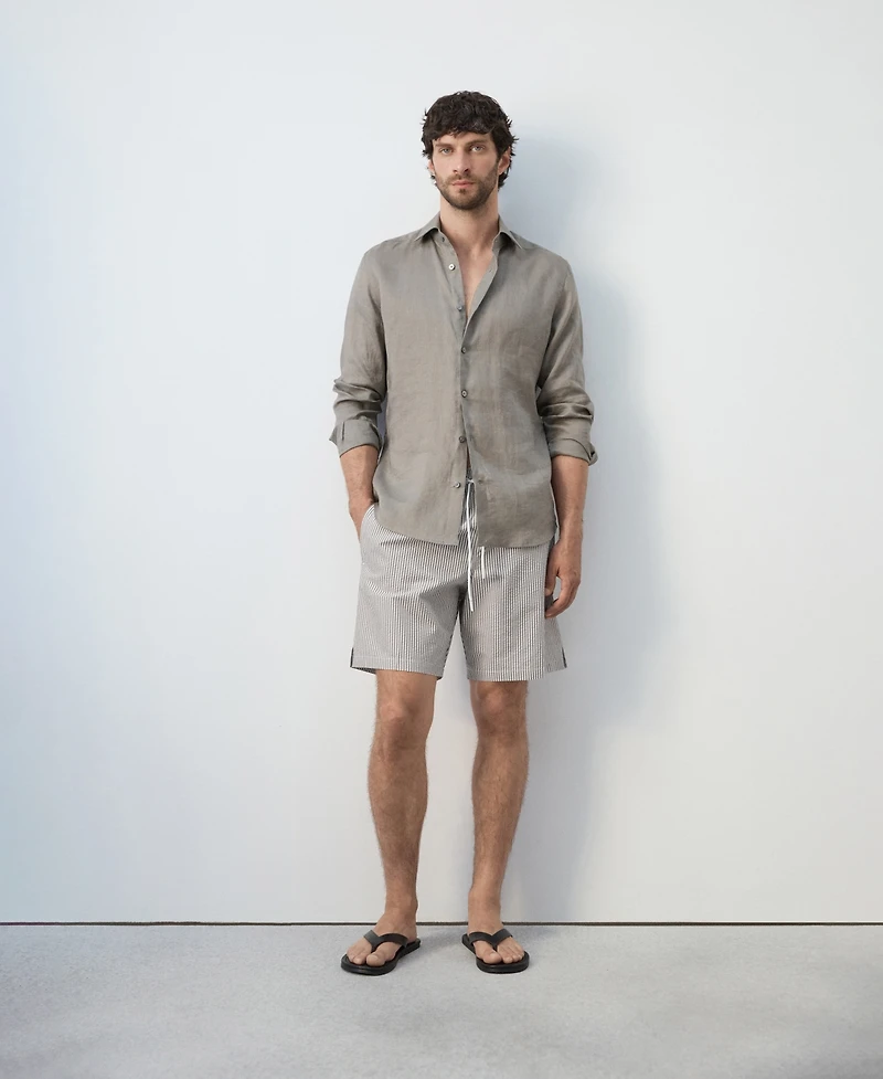 Mango Men's Seersucker Striped Swimsuit