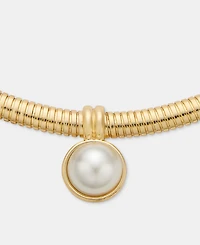 Anne Klein Gold-Tone Omega Chain Faux Imitation Pearl Pendant Necklace